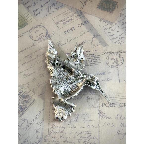 Vintage Rhinestone Hummingbird Brooch / Pendant – Convertible Jewelry, Sparkling - Picture 2 of 3